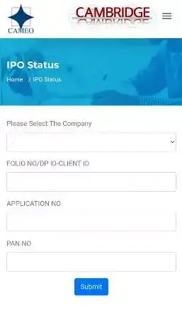 Cameo IPO Allotment Status Page