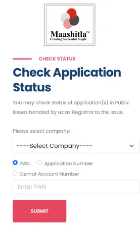 Maashitla IPO Allotment Status