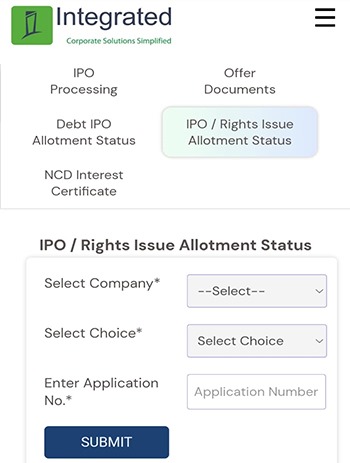 Integrated Registry IPO Allotment Status