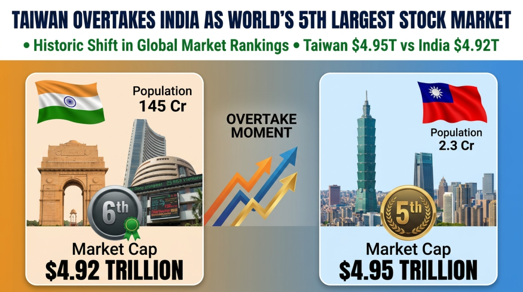 Taiwan Beat India and became the World’s 5th largest Stock Market